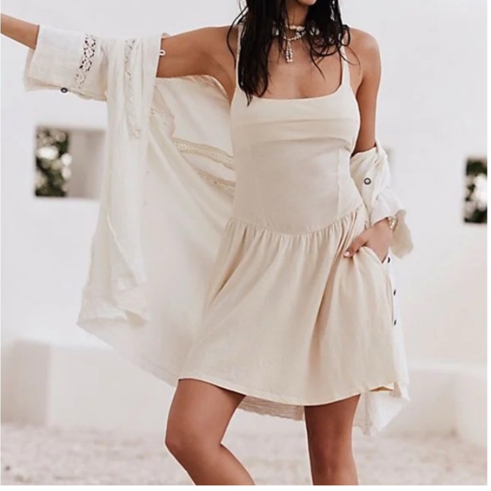 Free People Castella Mini Dress With Pockets Size Large